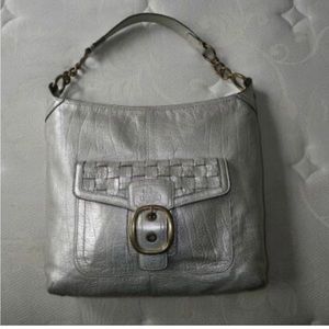Coach LTD. ED Bleecker Platinum Metallic Woven Pocket Leather Hobo Tote Bag RARE